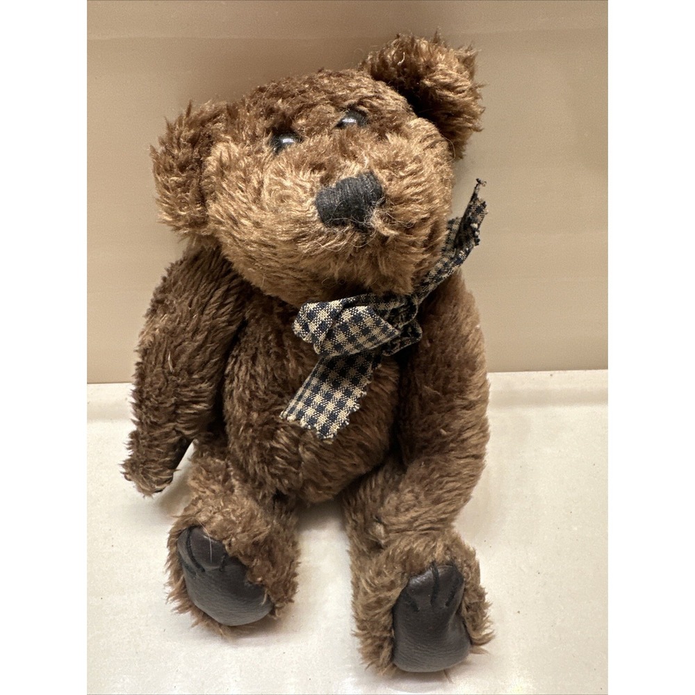Boyds Bear Brown Plush 6in Bear With Plaid Bow 1985-1996 edition